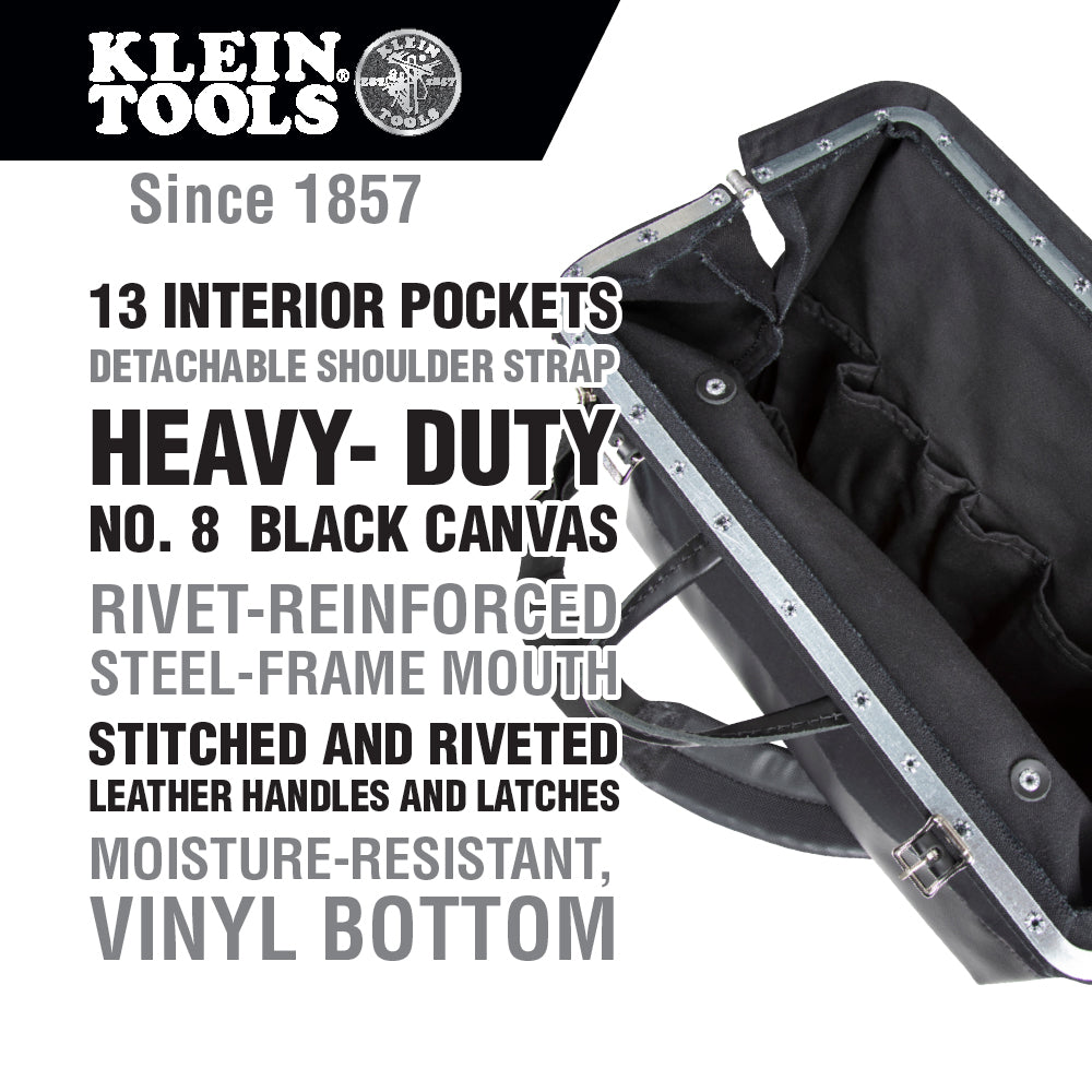 Klein Tools 510218SPBLK Deluxe Black Canvas Tool Bag, 18-Inch